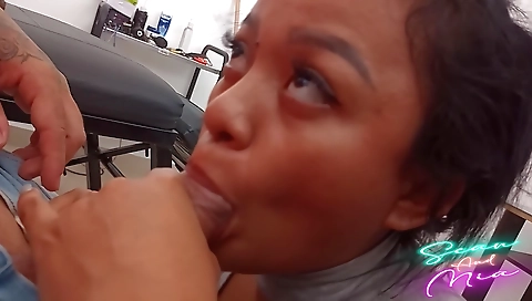 My Stepsister Visits Me At Work And Eats My Cock