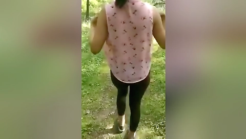 Race Beauty Takes Risky Public Walk In The Woods!