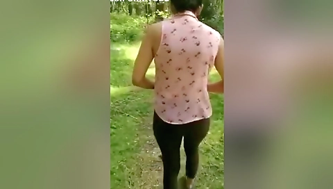 Race Beauty Takes Risky Public Walk In The Woods!