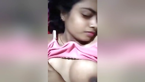 Horny Desi Girl Pressing Her Boobs